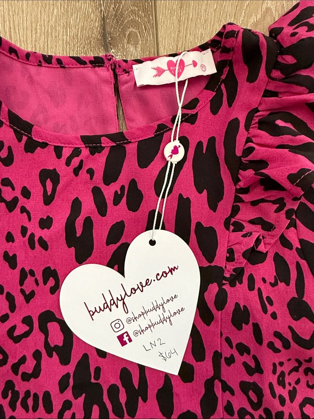 Buddy Love Hot Pink and Black Leopard Ruffle Shoulder Dress